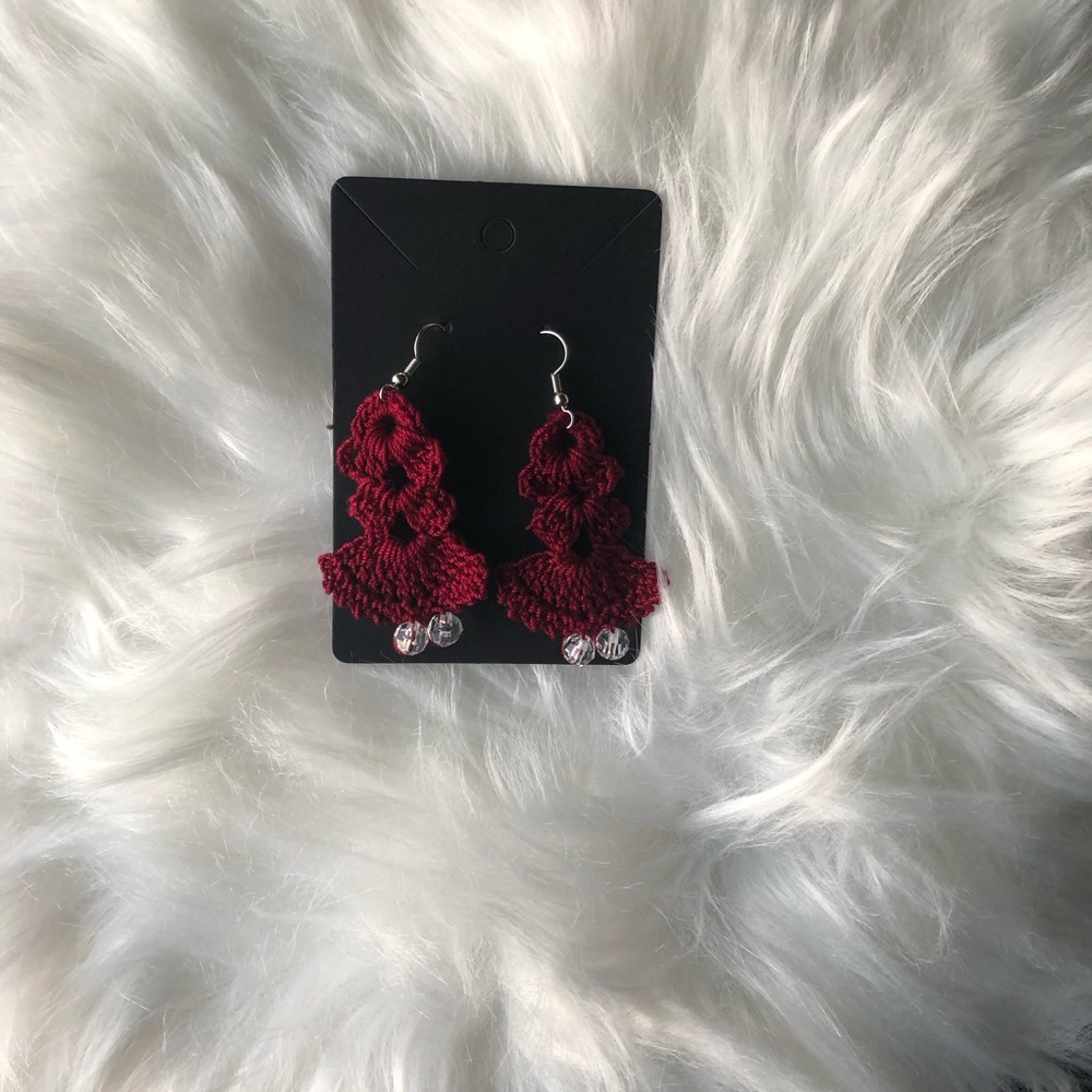 Handmade long drop crochet earrings